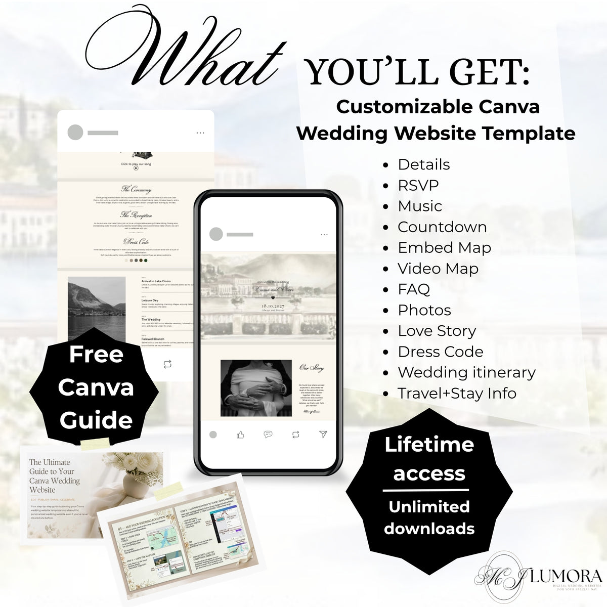 Black & beige elegant editable wedding website
