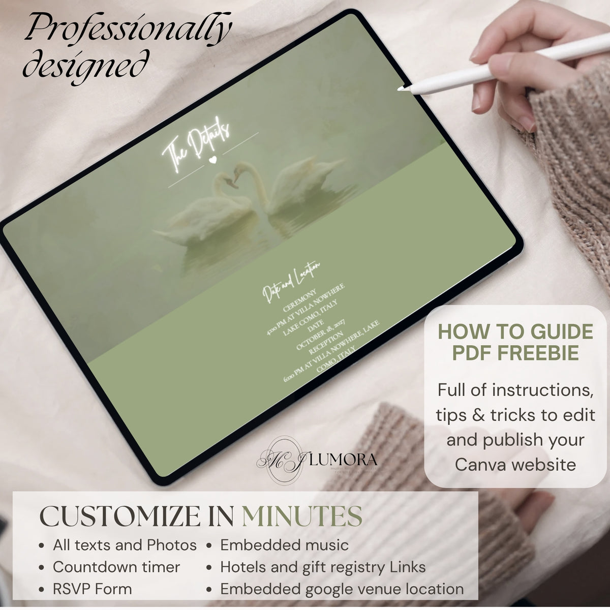 Swan Editable Wedding Website Canva Templates