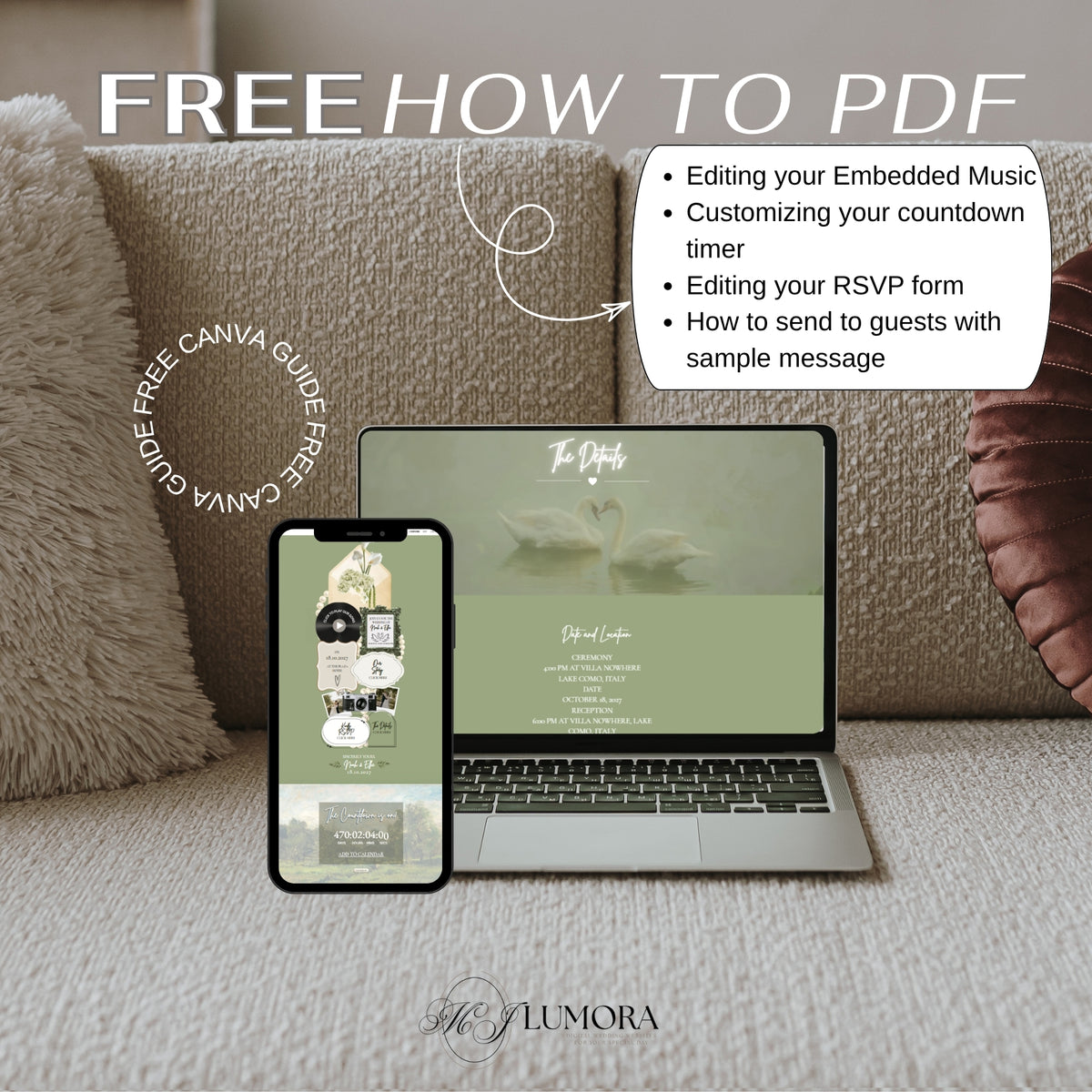 Swan Editable Wedding Website Canva Templates