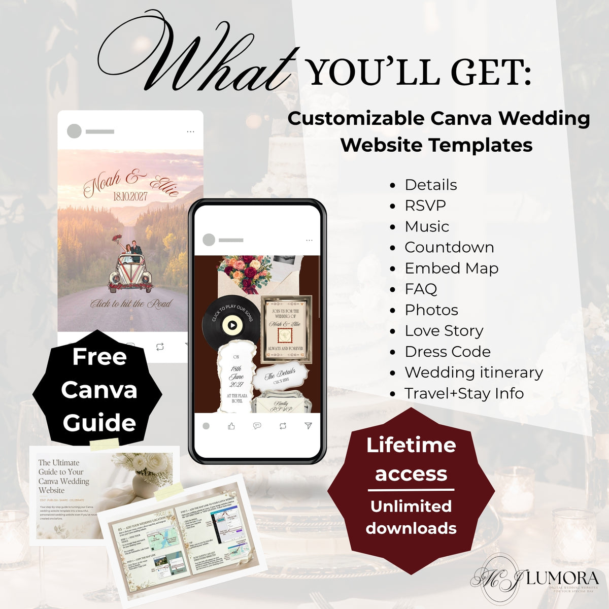 Car design Editable Wedding Website Canva Templates |Luxury Wedding Website Designs