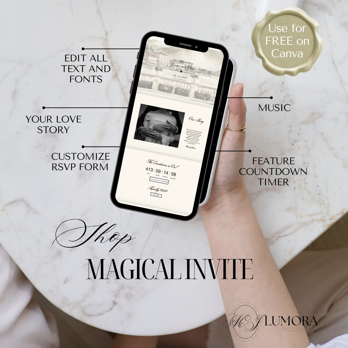 Black & beige elegant editable wedding website