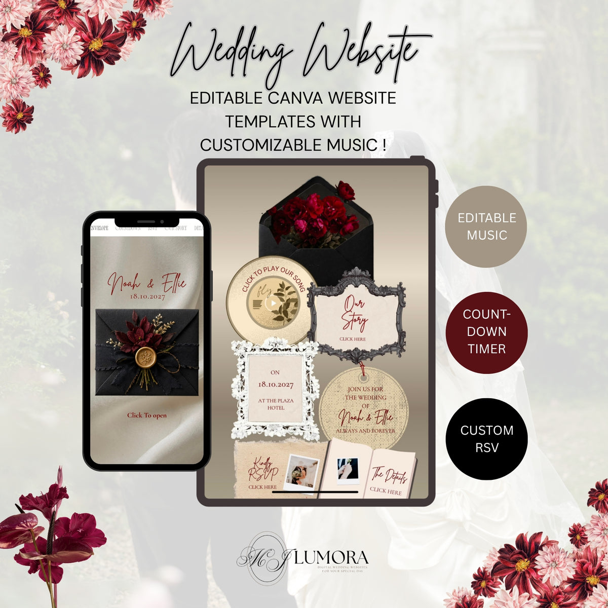 Black & Gold Wedding Website Template