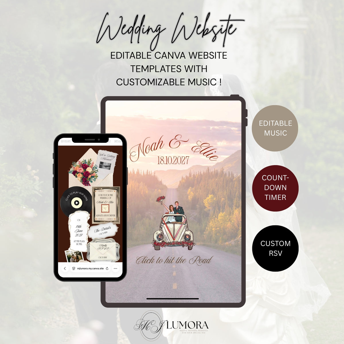 Car design Editable Wedding Website Canva Templates |Luxury Wedding Website Designs