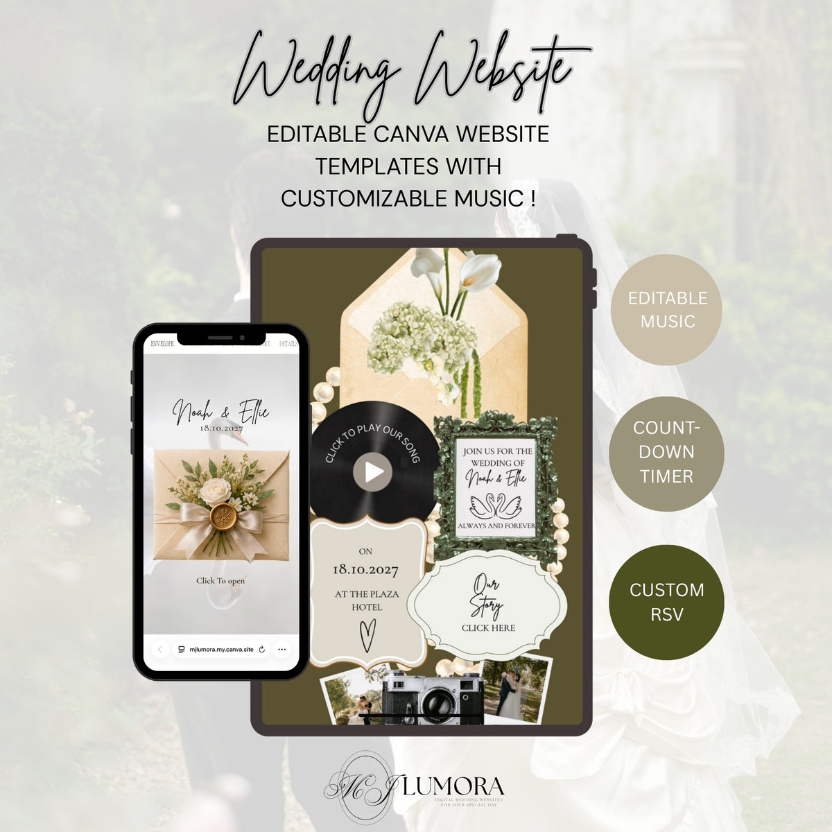 Swan Editable Wedding Website Canva Templates