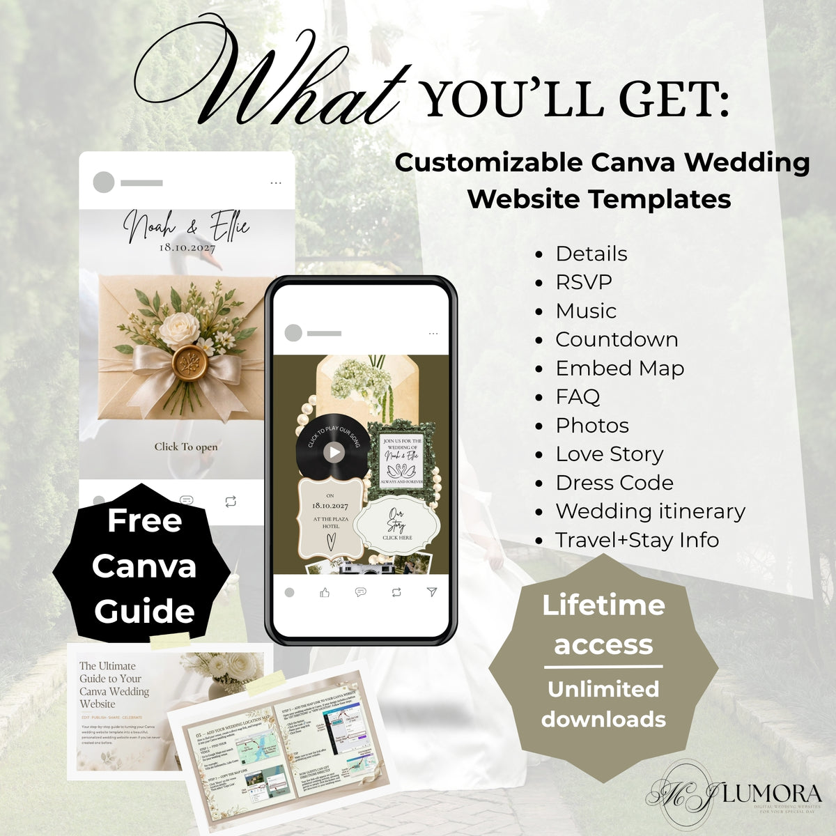 Swan Editable Wedding Website Canva Templates