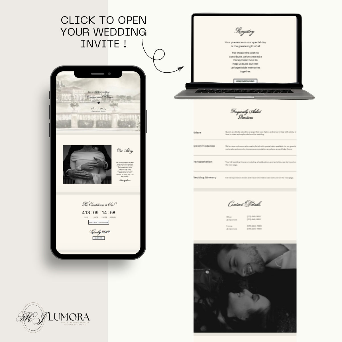 Black & beige elegant editable wedding website