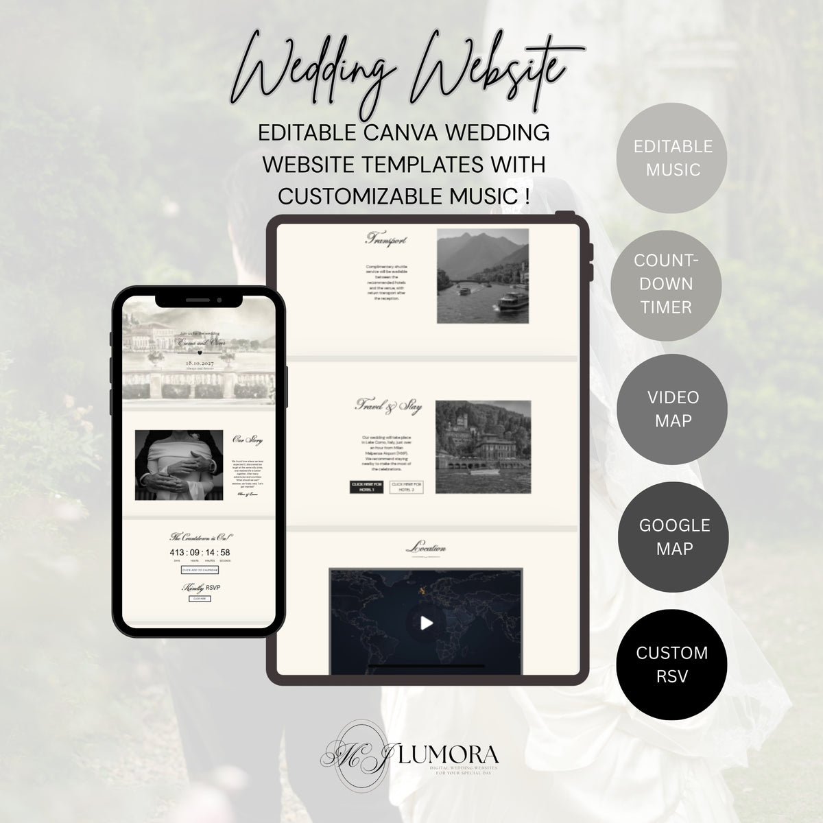 Black & beige elegant editable wedding website